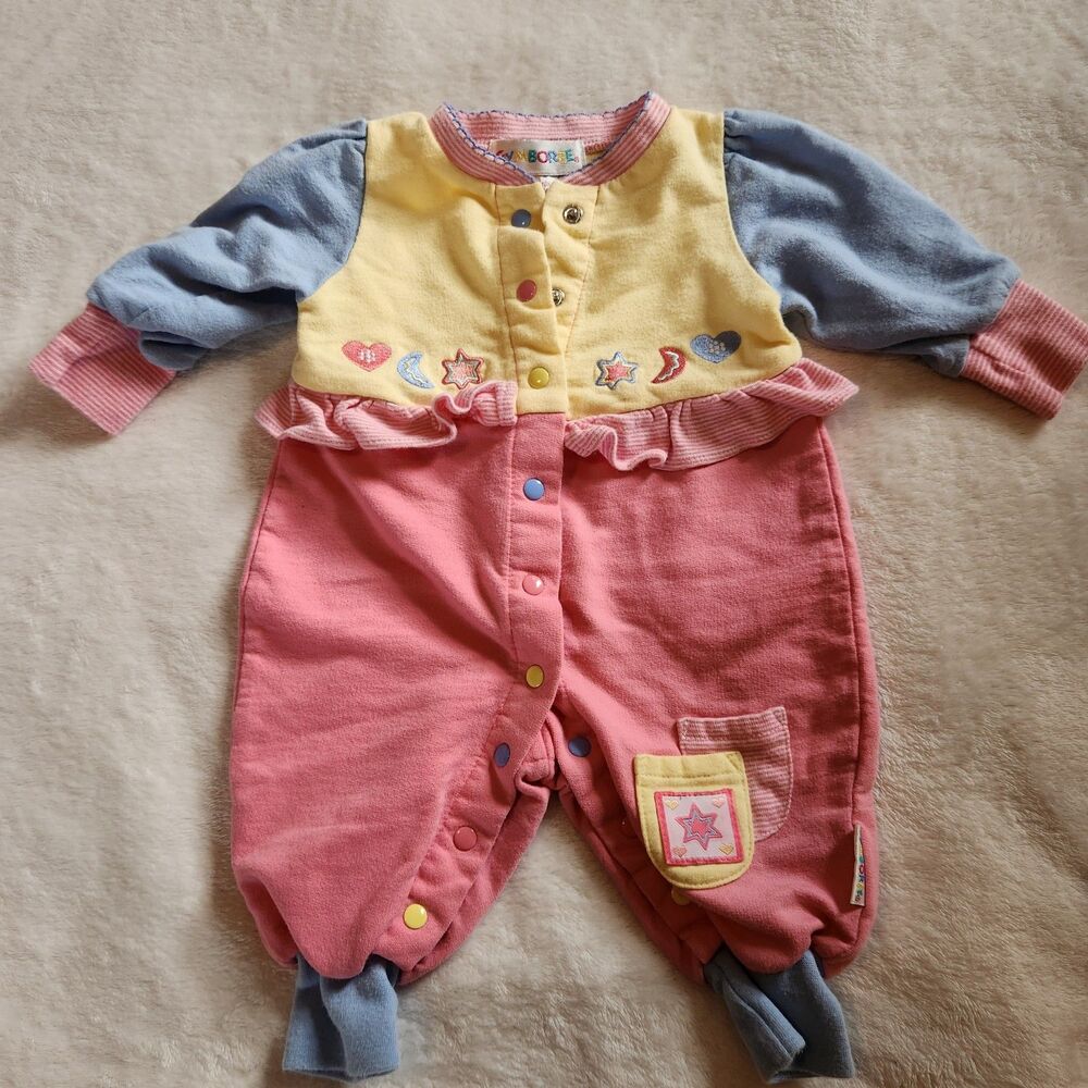 Vtg 90s Gymboree Rainbow Tag Colorblock Pastel Ruffle Romper EUC No Flaws